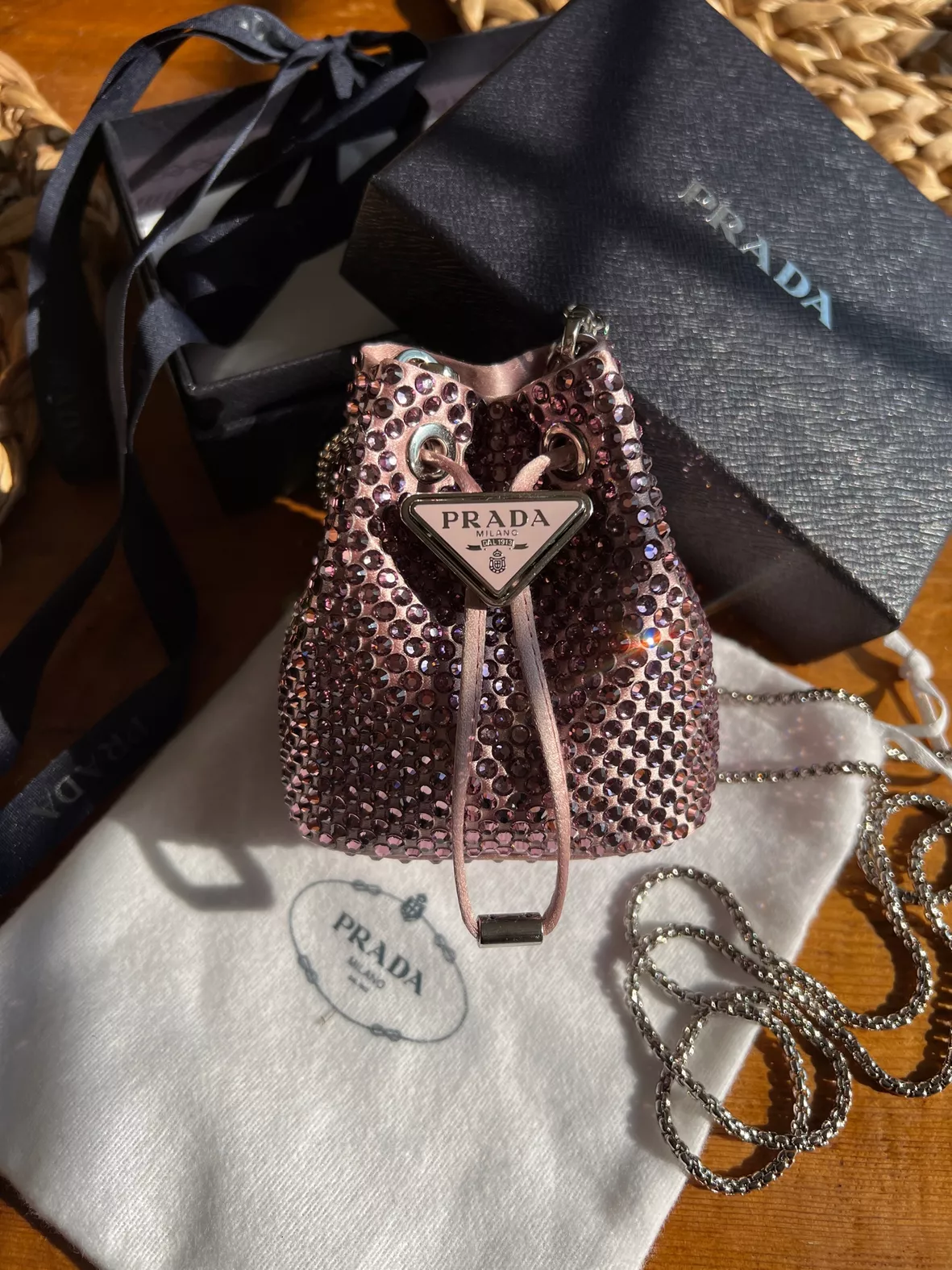 Prada - Black Satin & Crystal Embellished Mini Bucket Bag