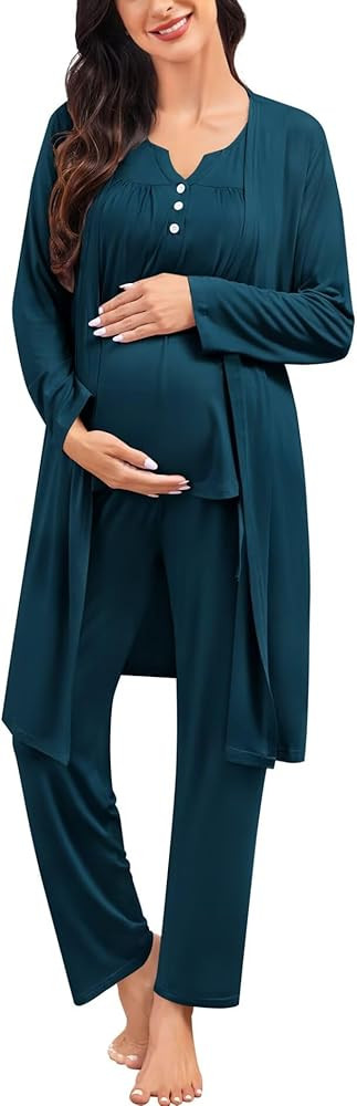 SWOMOG Maternity Nursing Pajamas Sets 3 PCS Women Postpartum Pajama Breastfeeding 3 in 1 Labor De... | Amazon (US)