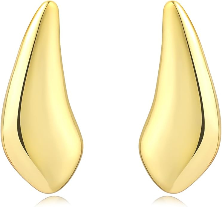 Chunky Gold Stud Earrings for Women Trendy, Statement Drop Dangle Earrings 14K Gold Plated, 925 S... | Amazon (US)
