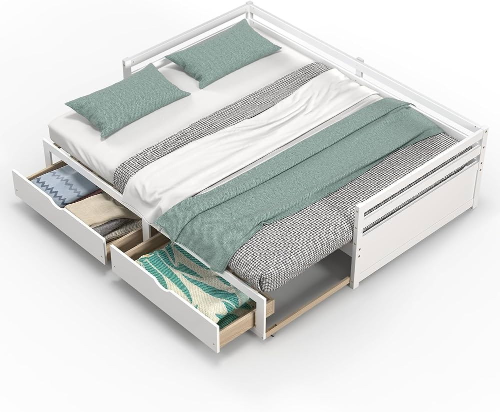 KOMFOTT Wood Daybed with Trundle, Extendable Twin to King Daybed Frame with 2 Storage Drawers, Sp... | Amazon (US)