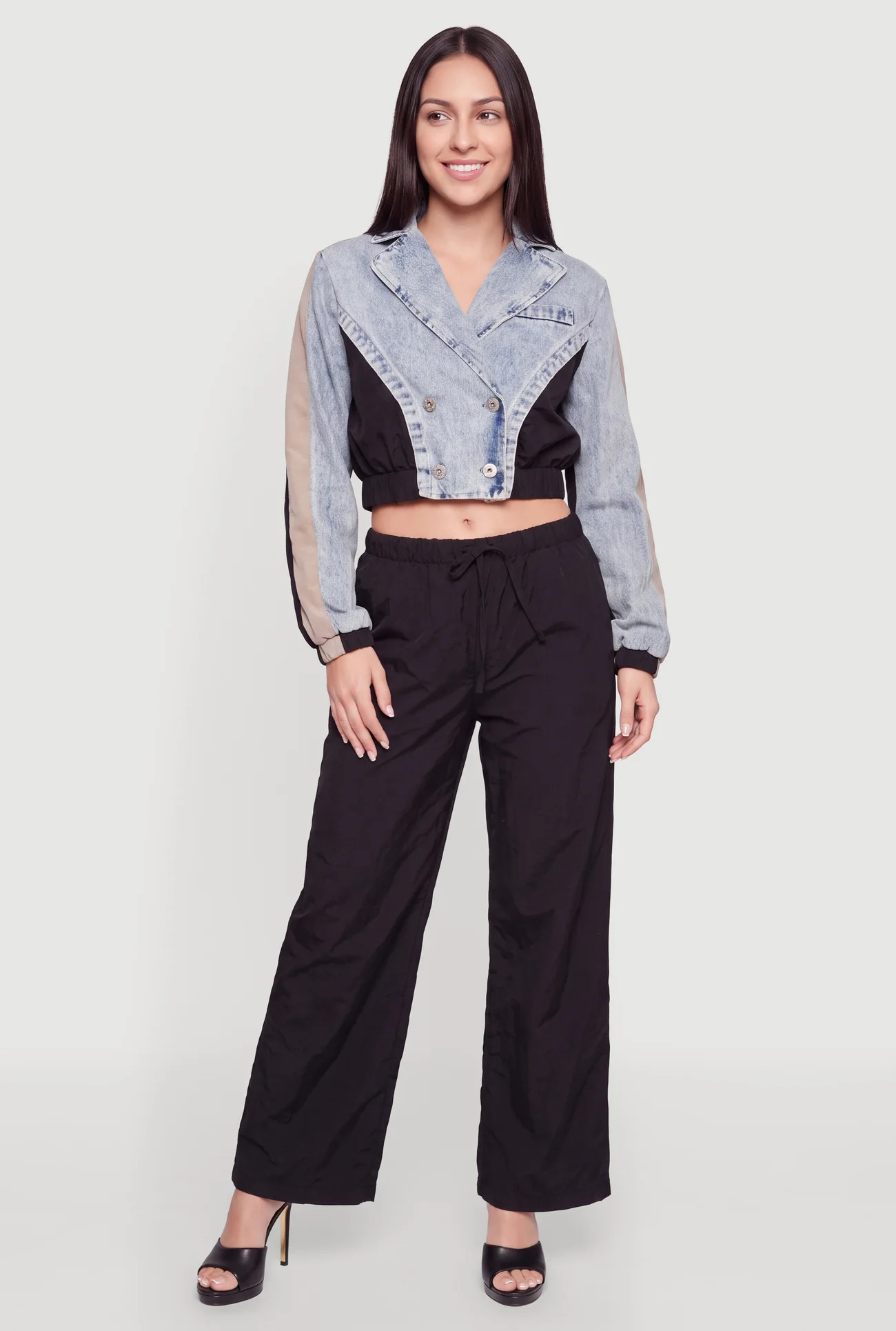Drawstring Waisted Wide-Leg Nylon Pants | Rainbow Shops