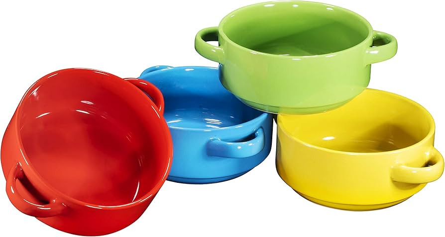 Bruntmor 19 Oz Ceramic Soup Bowl With Handles Set of 4, 19 Ounces Large Ceramic Multi Color French Onion Soup Crocks For Kitchen, Side Dish, Cereal Bowl Set Or Christmas Table Decoration | Amazon (US)