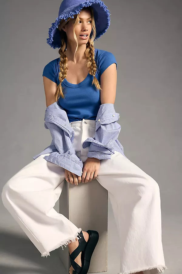 Pilcro Slim Scoop-Neck Tee By Pilcro in Blue Size M | Anthropologie (US)