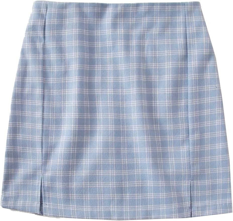 Floerns Women's Plaid Bodycon Dual Split Mini Skirt | Amazon (US)