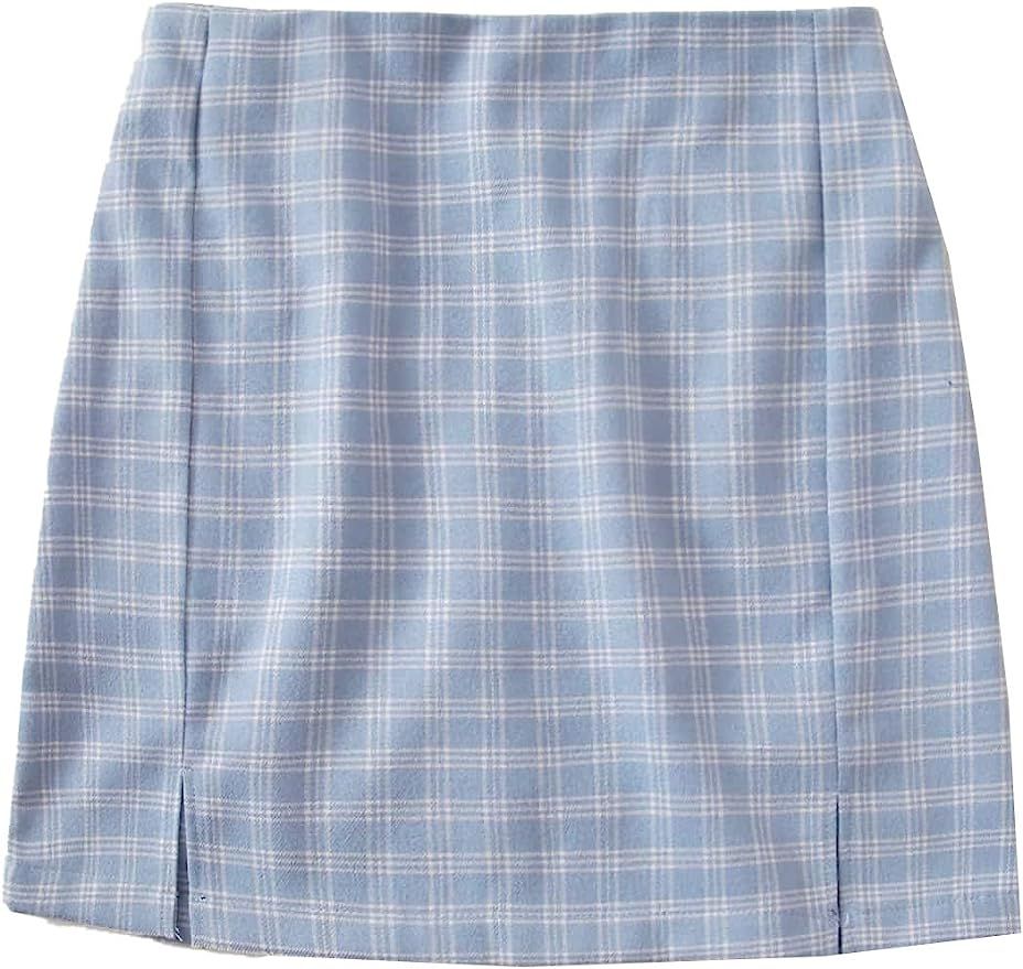 Floerns Women's Plaid Bodycon Dual Split Mini Skirt | Amazon (US)