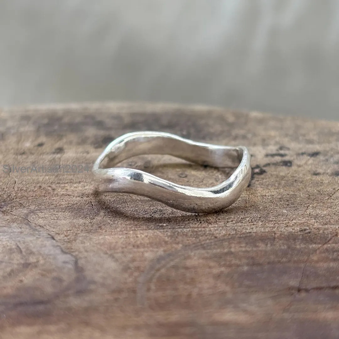 Asymmetric Wave Sterling Silver Ring: Minimalist Organic Jewelry | Etsy (US)