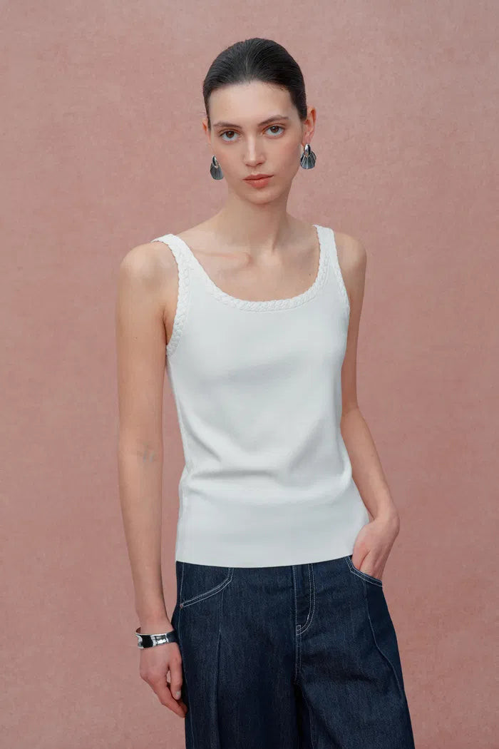 Dries Braided White Tank Top in Tencel-Silk Knit | Fabrique