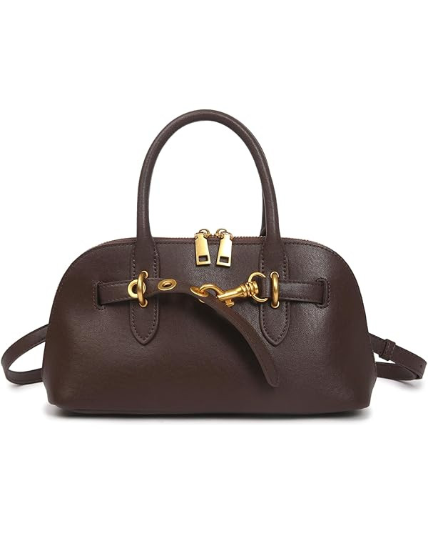 Genuine Leather Crossbody Purse for Women | Small Structured Top Handle Satchel Shoulder Bag with... | Amazon (US)