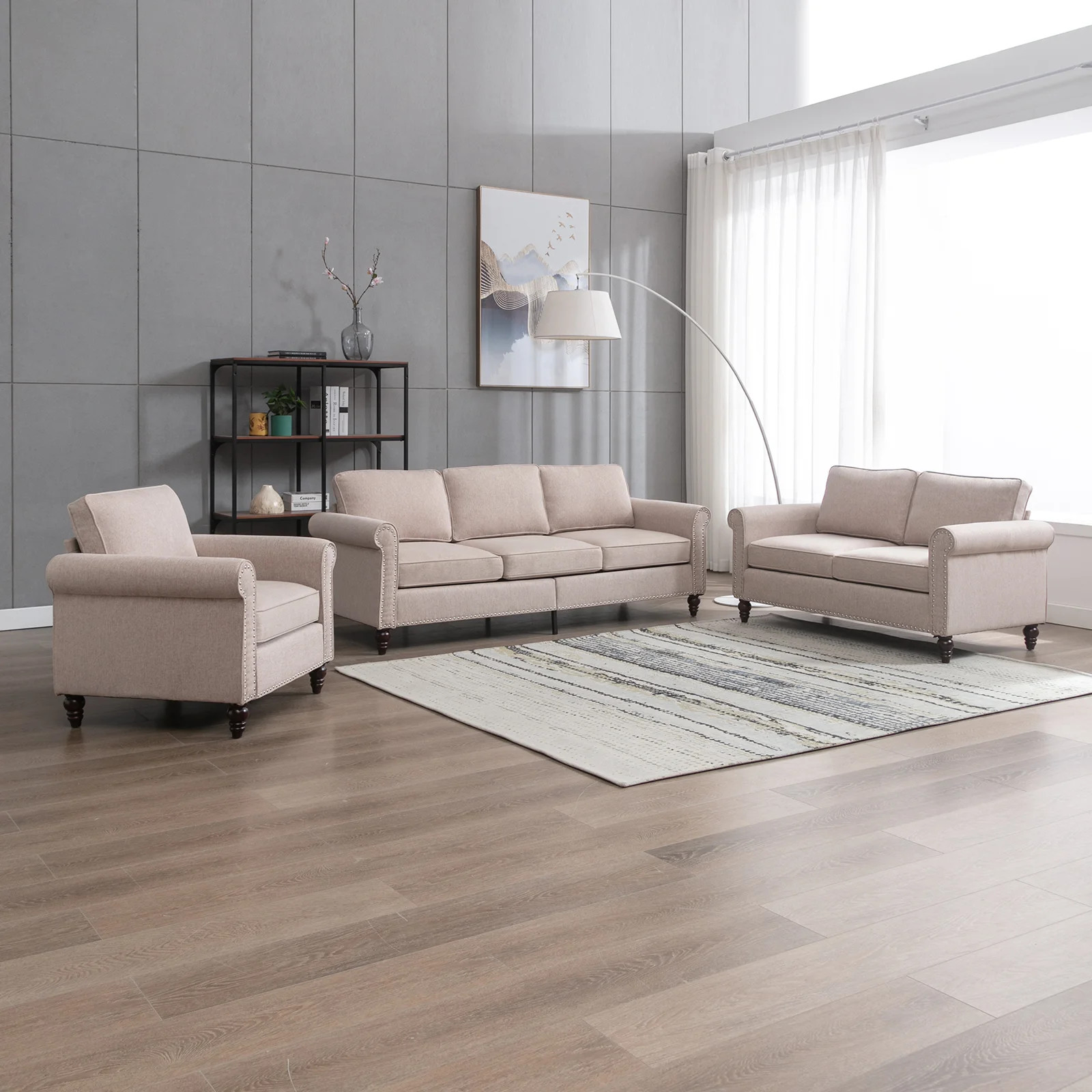 Mjkone Soft Couches Set for Living Room,3 Piece Modular Sleeper Sofa with 5.9" Upholstered Cushio... | Walmart (US)