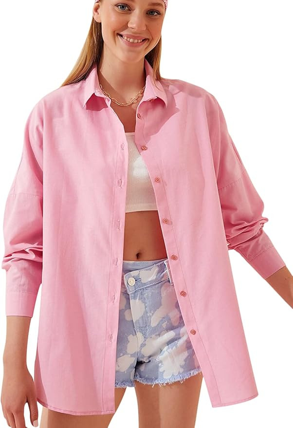 Womens Dressy Blouses Tops, Casual Long Sleeve Loose Fit Button Down Shirts | Amazon (US)