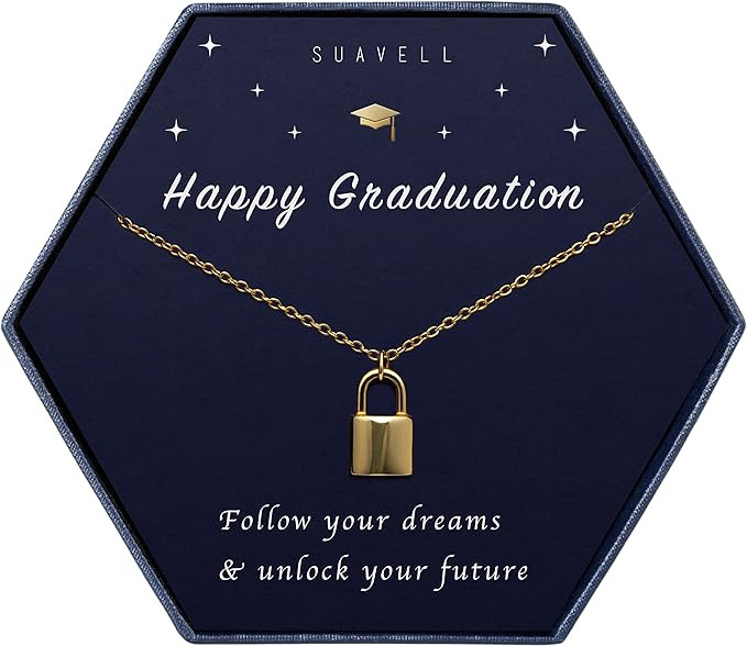 Suavell Graduation Gifts for Her 2021. Graduate Lock Necklace for Women with Congrats Card. 18K G... | Amazon (US)