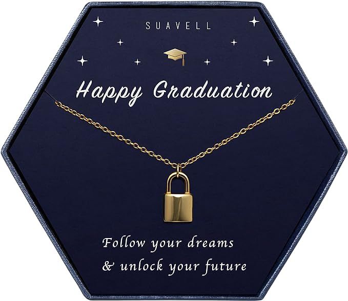 Suavell Graduation Gifts for Her 2021. Graduate Lock Necklace for Women with Congrats Card. 18K G... | Amazon (US)