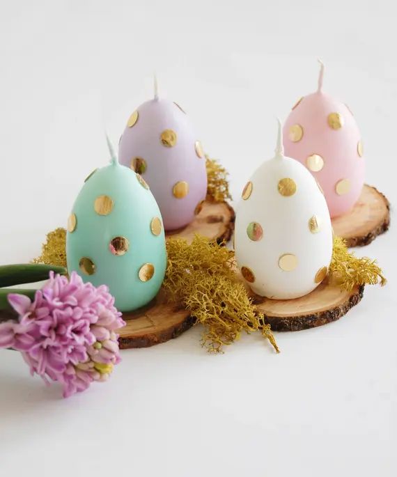 Easter Egg Candle Easter Eggs With Golden Polka Dot Pastel | Etsy | Etsy (US)