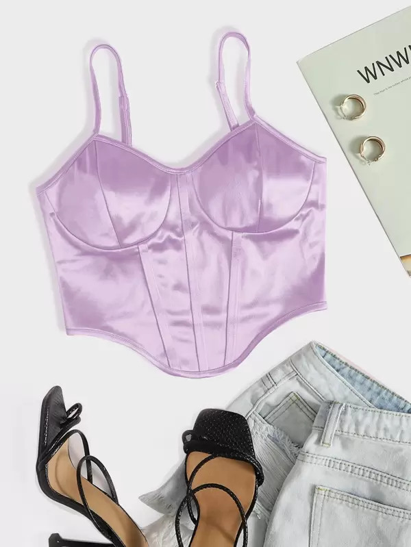 Curved Hem Satin Cami Top | SHEIN