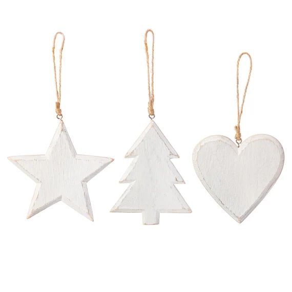 Whitewashed Wooden Christmas Tree Decorations set of 3  - Etsy | Etsy (US)