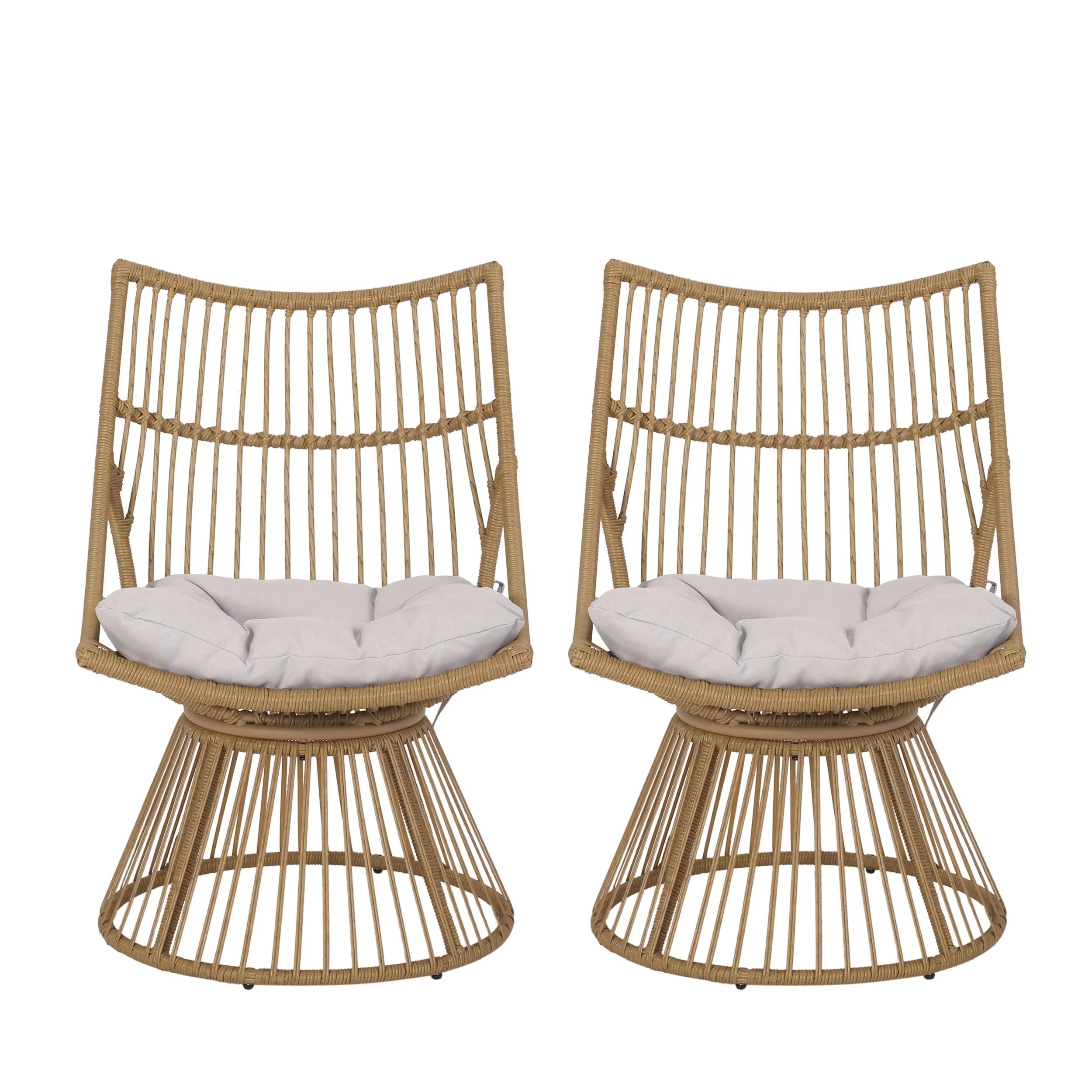 Jabe Wicker Outdoor High Back Lounge Chairs, Set of 2, Light Brown and Beige - Walmart.com | Walmart (US)