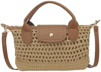 Mini Crochet Crossbody Bags for Women Summer Beach Handbag Woven Tote Purse with Leather Top Hand... | Amazon (US)