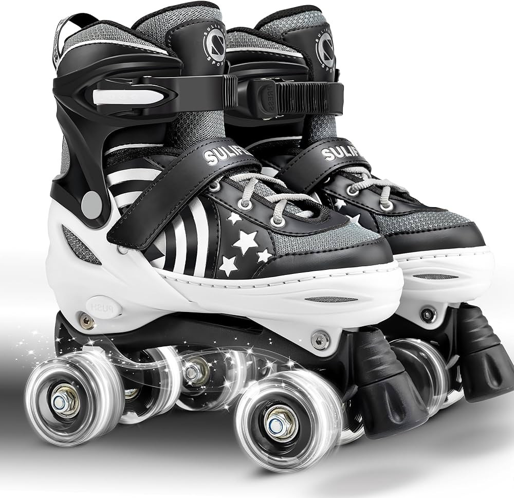 SULIFEEL Rainbow Unicorn 4 Size Adjustable Light up Roller Skates for Girls Boys for Kids | Amazon (US)
