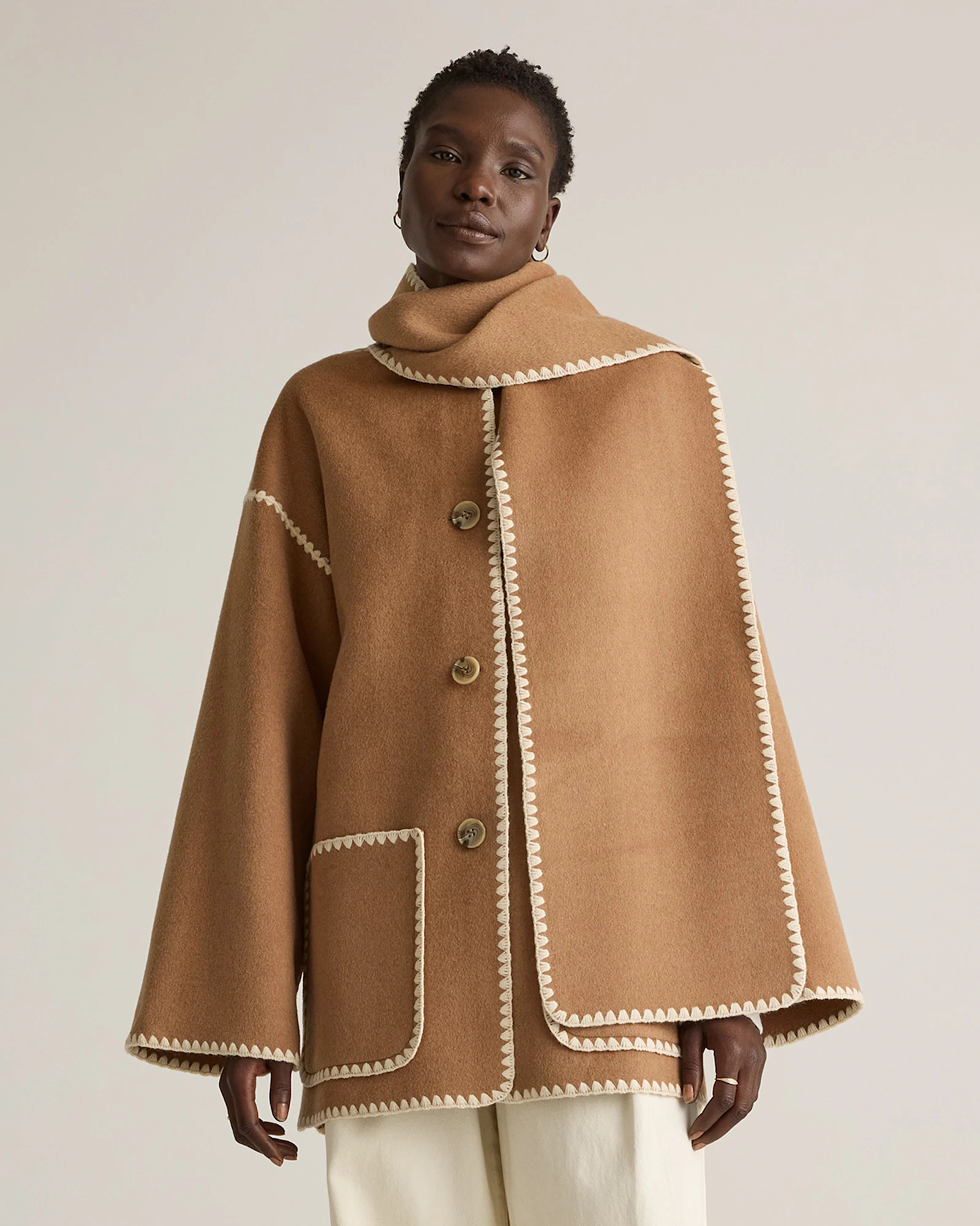 Double-Faced Merino Wool Scarf Coat in Caramel | Quince