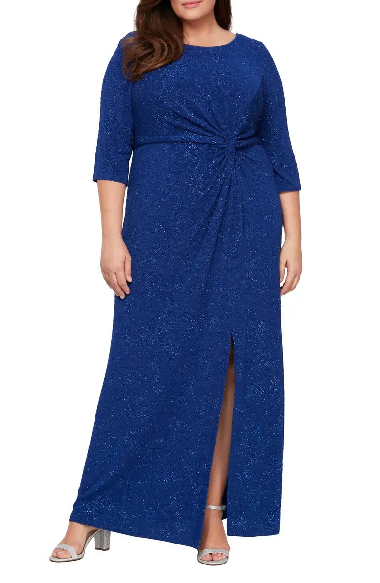 Knot Front Sequin Jacquard Evening Dress | Nordstrom