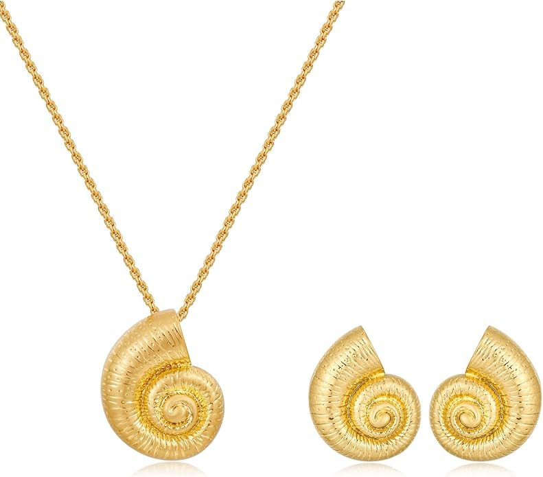 WOWORAMA Gold Conch Shell Earrings and Necklace Set for Women Conch Seashell Jewelry Set | Amazon (US)