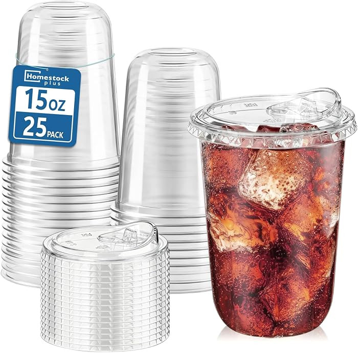 Homestockplus 25 Pack 15 oz BPA-Free Clear Plastic Cups with Strawless Sip Lids - Leak-Proof Roun... | Amazon (US)