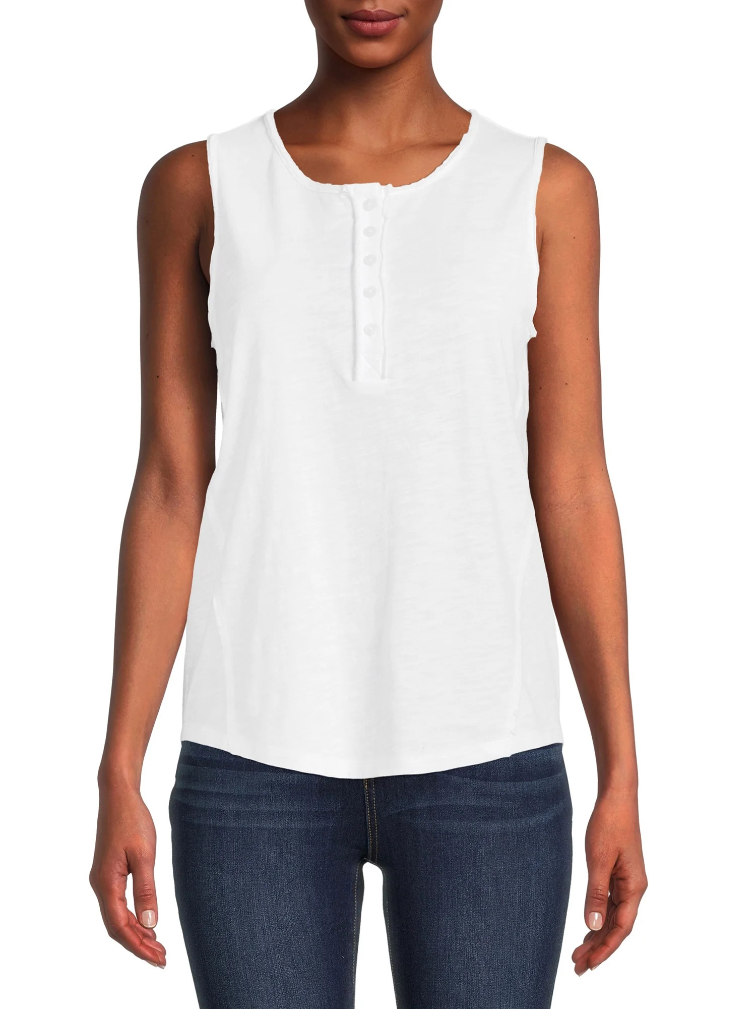 Time and Tru Women's Henley Tank with Fashion Raw Edge Detail | Walmart (US)