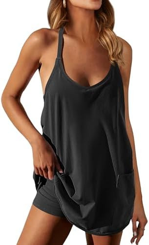 Caracilia Womens Athletic Tennis Dress, Summer Mini Romper Dress Built in Shorts, Sundress with P... | Amazon (US)