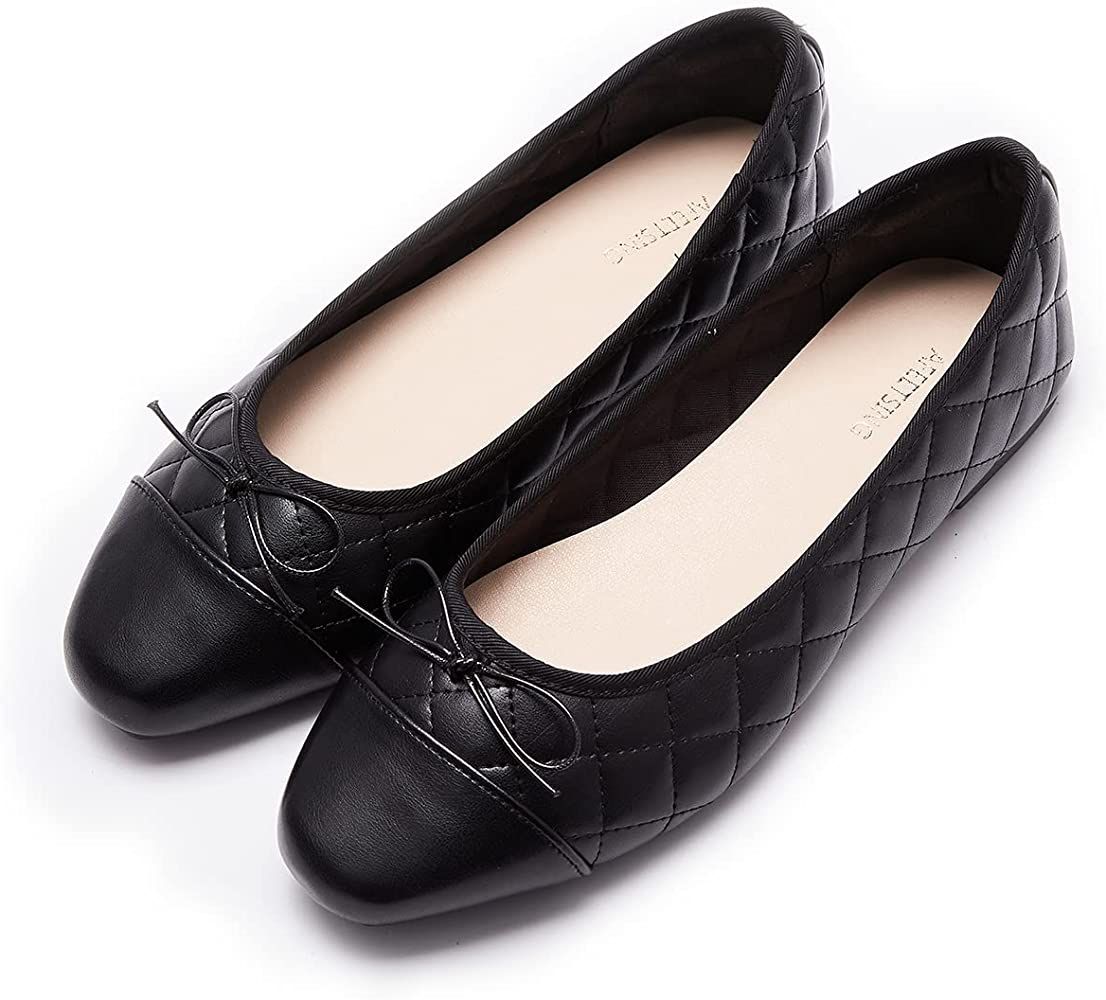 AFEETSING Women's Round Toe Ballet Flats Comfortable Bow Dressy Flats Shoes for Women | Amazon (US)