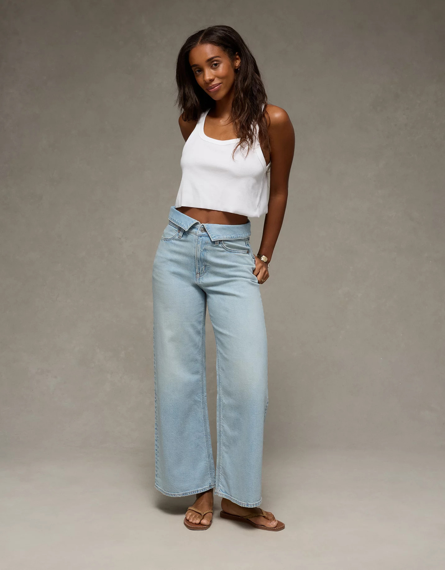 Dreamy Drape + Online Exclusive AE Curvy Super High-Waisted Baggy Wide-Leg Jean | American Eagle Outfitters (US & CA)