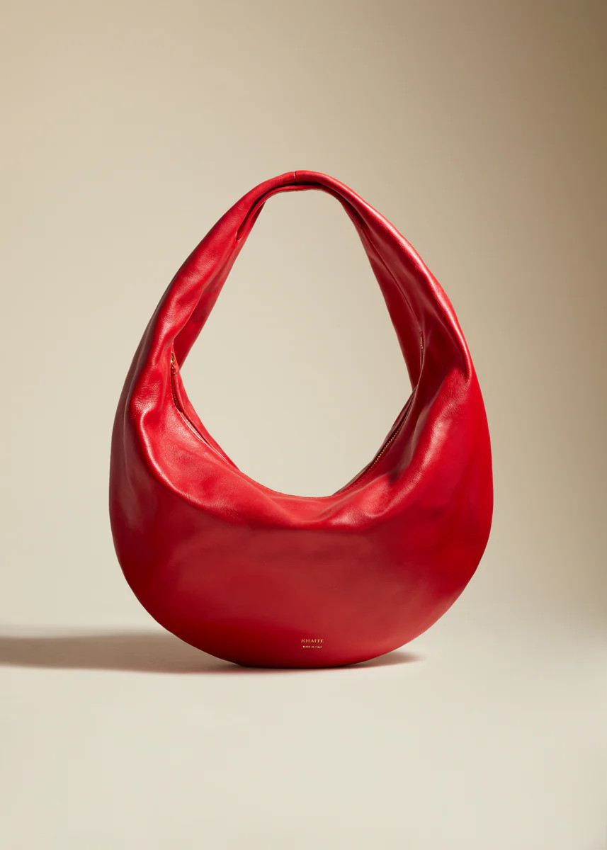 The Medium Olivia Hobo in Fire Red Leather | Khaite