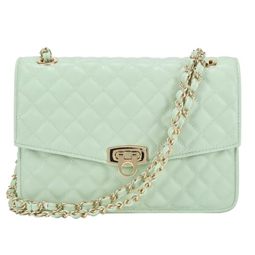 GM LIKKIE Quilted Shoulder Bag for Women, Medium Flap Crossbody Handbag with Chain Strap, Soft Vegan Leather Clutch Purse (Mint Green) | Amazon (US)