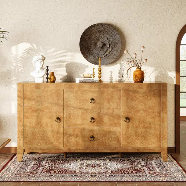 Dorne 60" High Gloss Burl Buffet Sideboard Cabinet | Wayfair North America