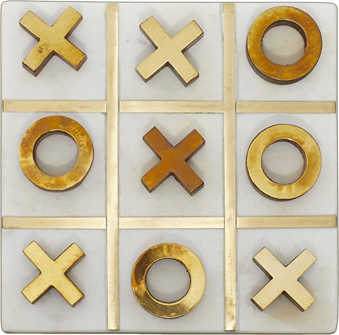 Deco 79 Marble Tic Tac Toe Game Set with Gold Inlay and Wood Pieces, 6" x 6" x 1", White | Amazon (US)