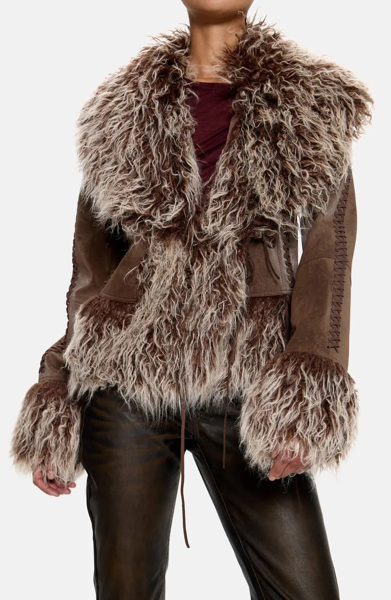 Leonie Brown Faux Fur Trim Coat | Nordstrom