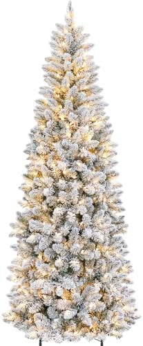 Hykolity 7.5' Artificial Pencil Slim Christmas Tree, Snow Flocked Tree with 300 Color Changing LE... | Amazon (US)