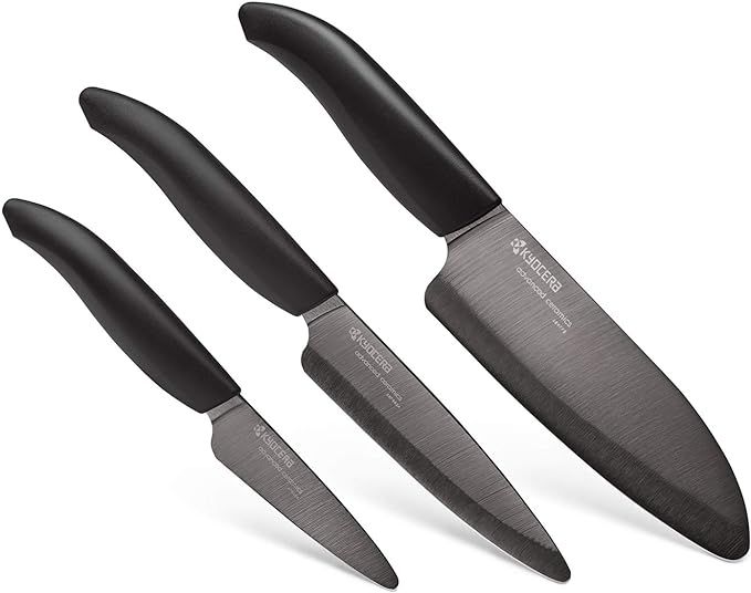 Kyocera FK-3PC-BKBK Ceramic Advanced Knife Set, 5.5" 4.5" 3", Black Handle With Black Blade | Amazon (US)