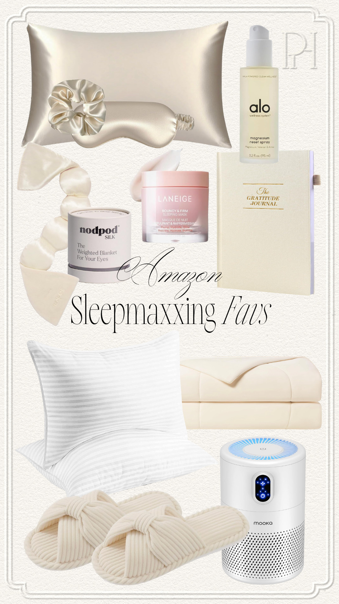 Sleepmaxxing must haves from Amazon!

nighttime routine, night routine, bed routine, satin pillow case, satin scrunchies, satin eye mask, weighted eye mask, magnesium spray, sleep mask, skin care, gratitude journal, slippers, bedding, pillows, air purifiers, blanket 

 #LTKmomlife #LTKselfcare #LTKHome