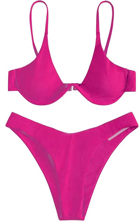 Verdusa Women's 2 Piece Triangle Bikini High Cut Bathing Suit Swimsuit | Amazon (US)