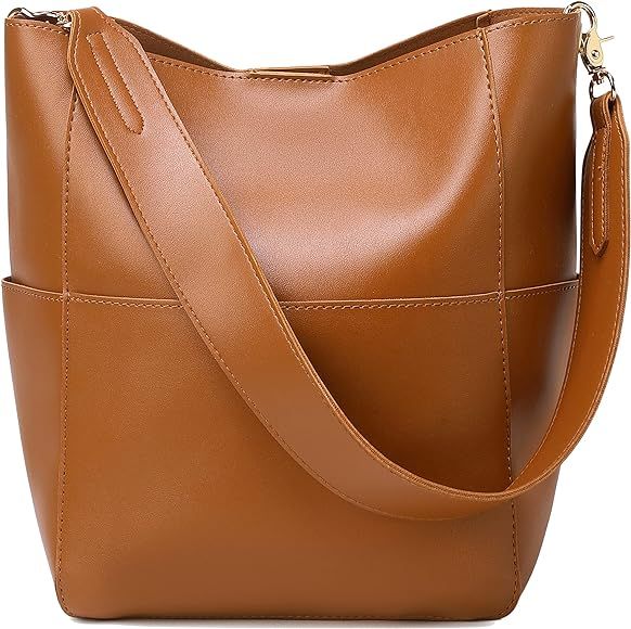 Bucket Purses for Women Designer PU Leather Bucket Bags With 2 Adjustable Guitar Strap Hobo Bags ... | Amazon (US)