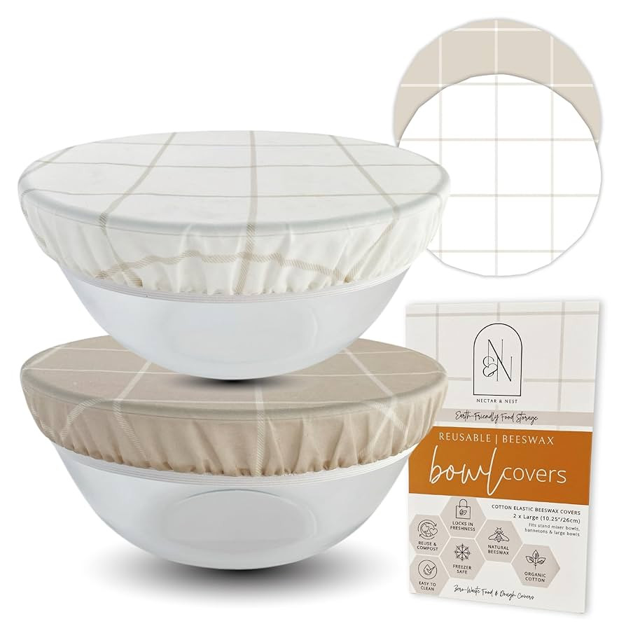 Nectar & Nest Reusable Bowl Covers for Bread Proofing (2 Lg) - Beeswax Bowl Covers Reusable, 100%... | Amazon (US)