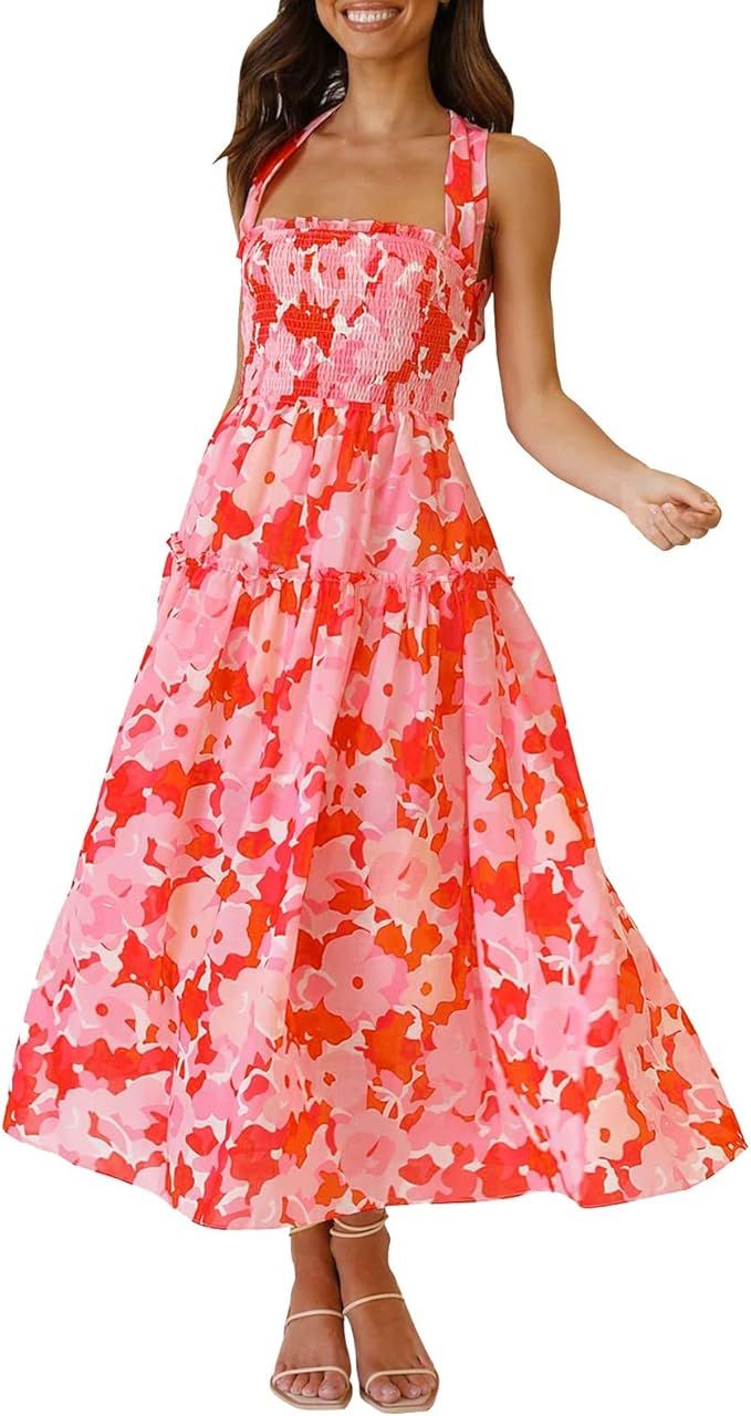 Women Summer Dress Tropical Floral Printed Open Back Sleeveless Mini Dress Black Work Dress for W... | Amazon (US)