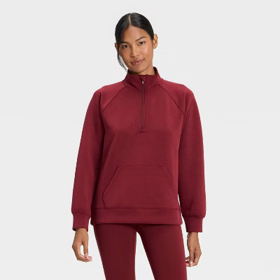 Women's Airy Sleek Legging Friendly Half Zip Sweatshirt - All In Motion™ Maroon S | Target