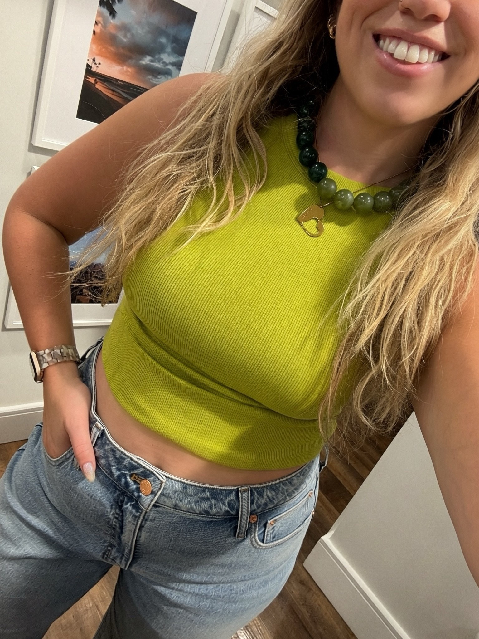 warm weather fall outfit, love the color of this tank and this necklace! 

 #LTKootd #LTKSeasonal #LTKMidsize