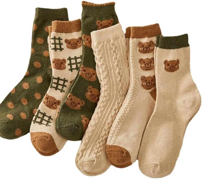 6 Pair Cute Cotton Socks Kawaii Bear Ankle Socks Preppy Ruffle Socks for Women Japanese Thick Fal... | Amazon (US)
