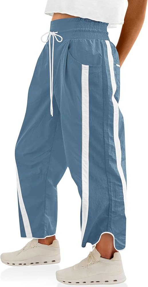 LOMON Womens Baggy Wide Leg Pants 2026 Lightweight Drawstring Contrast Color Elastic Waisted Y2K ... | Amazon (US)