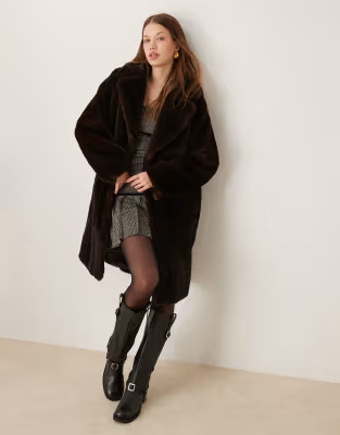 New Look longline faux fur coat in chocolate | ASOS (Global)