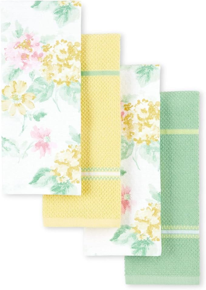 MARTHA STEWART Amber Floral Kitchen Towel Set 4-Pack, Pink/Yellow, 16"x28" | Amazon (US)