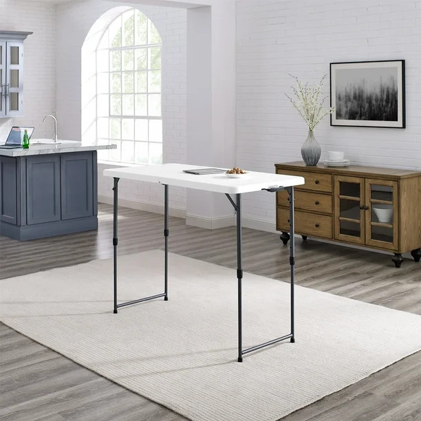 Mainstays 4' Height Adjustable Folding Table, White Granite - Walmart.com | Walmart (US)