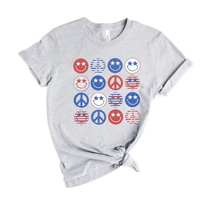 Simply Sage Market Women's Patriotic Smiley Faces Stacked Short Sleeve Graphic Tee - M - Heather ... | Target